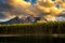 Sunset over deep forest along the Herbert Lake in Banff National Park, Canada