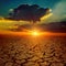 Sunset over drought earth