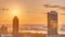 Sunset over Dubai Media City with Modern buildings aerial timelapse, United Arab Emirates