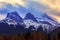 Sunset Over Famous Three Sisters Mountain Peaks in Canmore, Canada