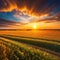 Sunset over the field Captivating majestic landscape with stunning light and rolling colorful