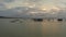 Sunset over fishermen water village in Thailand. Aerial video