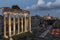 Sunset over Forum Romanum Fori Romani ancient site of antique city of Rome near Palatino hill