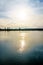 Sunset over the Fraser River viewed from the Trans Canada Trail near the Bonson Community in Pitt Meadows