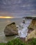 Sunset over Freshwater Bay towards Tennyson`s Monument, Isle of Wight