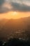 Sunset over the Hollywood Hills at Runyon Canyon Park, in Los Angeles, California