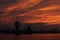 Sunset over an industry harbor with cranes in Bulgaria, Varna