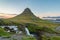 Sunset over the Kirkjufellsfoss Waterfall with Kirkjufell Mountain