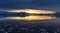 Sunset over the lagoon with drifting icebergs and snow mountains