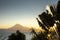 Sunset over Lake Atitlan from a tropical garden