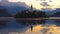 Sunset over Lake Bled with St. Marys Church of the Assumption on the small island; Bled, Slovenia, Europe