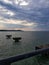 Sunset over Lake Erie at Edgewater pier in Cleveland, Ohio