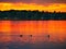 Sunset over Lake in northern Minnesota in spring