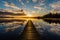 Sunset over a lake in Nykroppa, Filipstad, Sweden with a jetty