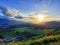 sunset over Maribor city. Blue sky. Clouds over Pohorje mountain. Slovenia. Europe