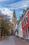 Sunset over the Martini church tower in Groningen