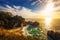 Sunset over McWay Falls on Pacific Coast Highway in California