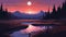 Sunset Over Mountain: 2d Game Art Style Painting