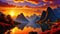 Sunset Over the Mountains, Witness the breathtaking beauty of a sunset over majestic mountains