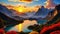 Sunset Over the Mountains, Witness the breathtaking beauty of a sunset over majestic mountains