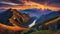 Sunset Over the Mountains, Witness the breathtaking beauty of a sunset over majestic mountains