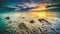 Sunset over the mud flats of the he Wadden Sea National Park, UNESCO World Heritage Site in epic twilight at low tide