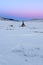 Sunset over nomad fisherman camp in the Arctic tundra.