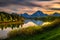 Sunset over Oxbow Bend of the Snake River in Grand Teton National Park, Wyoming
