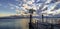 Sunset over pier at lake Garda in Bardolino Italy