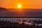 Sunset over Port Gardener Everett Washington on a cloudless summer evening