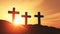 Sunset over religious crosses