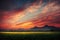 sunset over rice field with mountain background