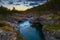 Sunset over Ridderspranget in Jotunheimen National Park, Norway