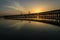 Sunset over the Rio Tinto Pier, Huelva, Andalusia, Spain