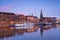 Sunset over river in Bremen city