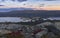 Sunset over river and lake landscape Sarek national park, Sweden