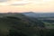 Sunset over the rolling landscape of the Sussex Southdowns in Southern England.