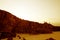 Sunset over a salt mountain in the harsh, hot and arid salt flats of the Dallol