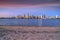 Sunset over the San Diego skyline across San Diego Bay from Coronado Island