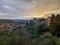 Sunset over the scenic old Tuscan town Certaldo Alto