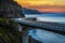 Sunset over the Sea cliff bridge along Australian Pacific ocean