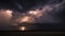 sunset over the sea A dramatic scene of a religious and scientific apocalyptic background, with a dark sky, lightning,