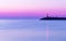 Sunset over sea. Twilight, Purple sky