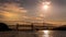 Sunset over the Second Narrows Bridge Ironworkers Bridge of the Trans Canada Highway and a raised Railway Bridge in Vancouver