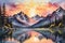 Sunset Over a Serene Mountain Landscape - Alpenglow on the Peaks, Gentle Ripples on a Crystal Clear Alpine Lake