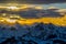 Sunset over the snowy winter Alps.