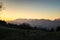 Sunset over Soca valley and mountain Kanin in Julian Alps