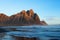 Sunset over the Stokksnes Mountain on Vestrahorn Cape in Iceland