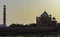 Sunset over Taj Mahal tower and Mosque - Agra, Uttar Pradesh, India