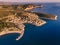 Sunset over Thasos Island as seen from above. Drone shot over Skala Marion and Platanes Beach in Thasos Island, Greece